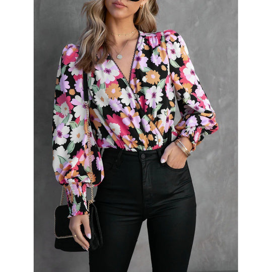 Damen Blumenbluse mit voluminösen Ärmeln R&B