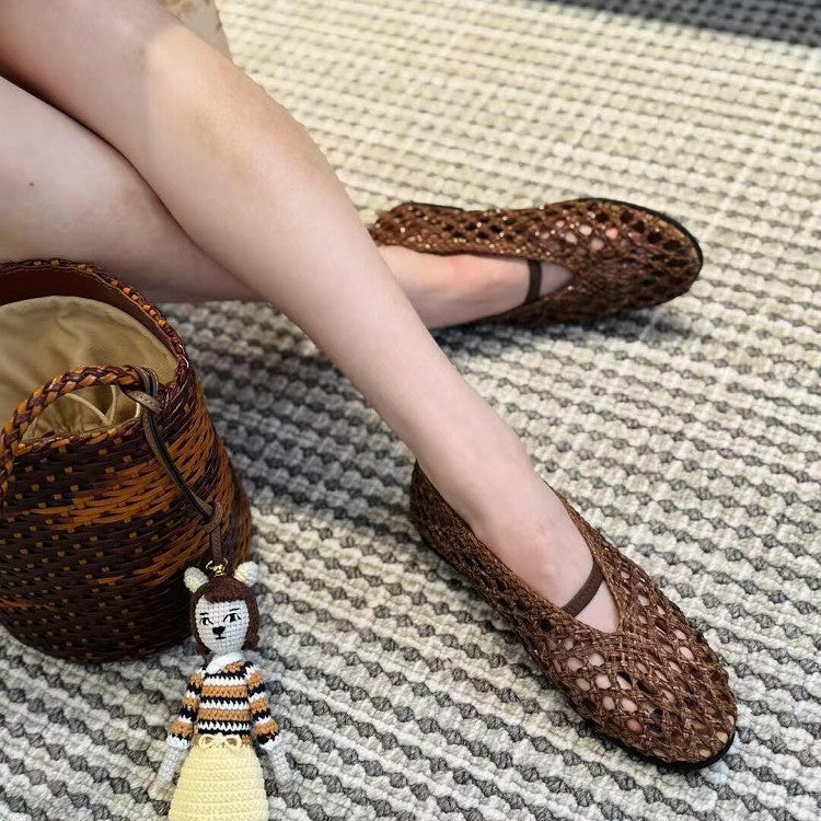 Damen Ballerina-Sandalen mit filigranem Netzdesign und elastischem Riemen