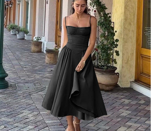 Damen Midikleid mit trägerlosem Design und voluminösem Faltenrock R&B
