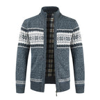 Herren Strickjacke mit modernem Norweger-Muster und hohem Kragen