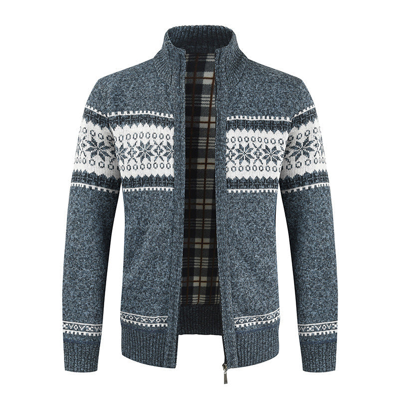 Herren Strickjacke mit modernem Norweger-Muster und hohem Kragen