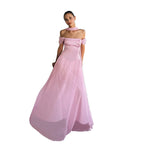 Damen Elegantes Abendkleid mit schulterfreien Puffärmeln und Choker EB
