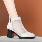 Damen Offene Stiefeletten mit transparentem Mesh-Einsatz und praktischem Reißverschluss