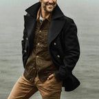Herren eleganter, klassischer Wollmantel mit doppelter Knopfleiste und hohem Kragen R&B
