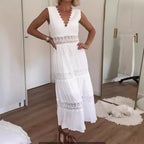 Damen elegantes Maxikleid mit Spitzenakzenten und tiefer Rückenpartie EB