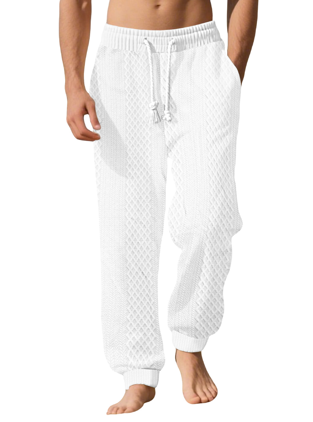 Herren nan gestrickte Wohlfühlhose mit Zopfstruktur, elastischem Bund, Kordelzug und Eingrifftaschen R&B