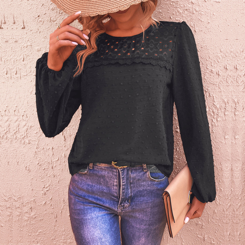 Damen Bluse mit strukturiertem Obermaterial und transparenten Akzenten R&B