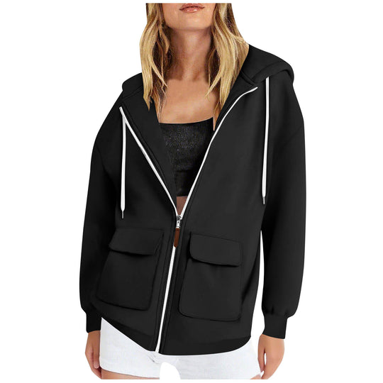 Damen lässige Kapuzenjacke mit großen Taschen R&B