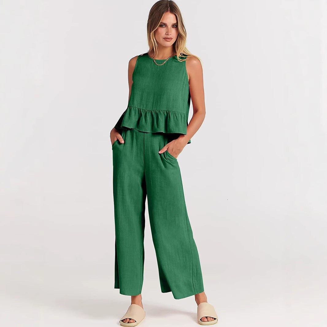 Damen luftiges und elegantes Zweiteiler-Set mit Rüschendetails R&B