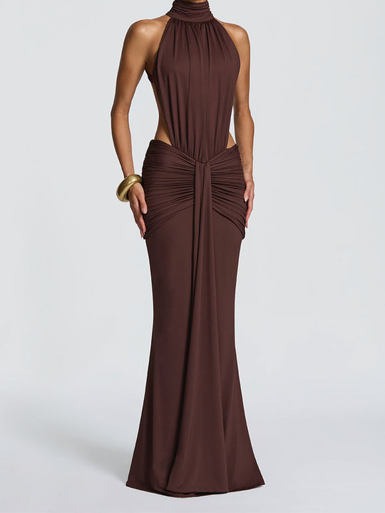 Damen Elegantes Maxikleid mit drapiertem Vorderteil und hochgeschlossenem Design R&B