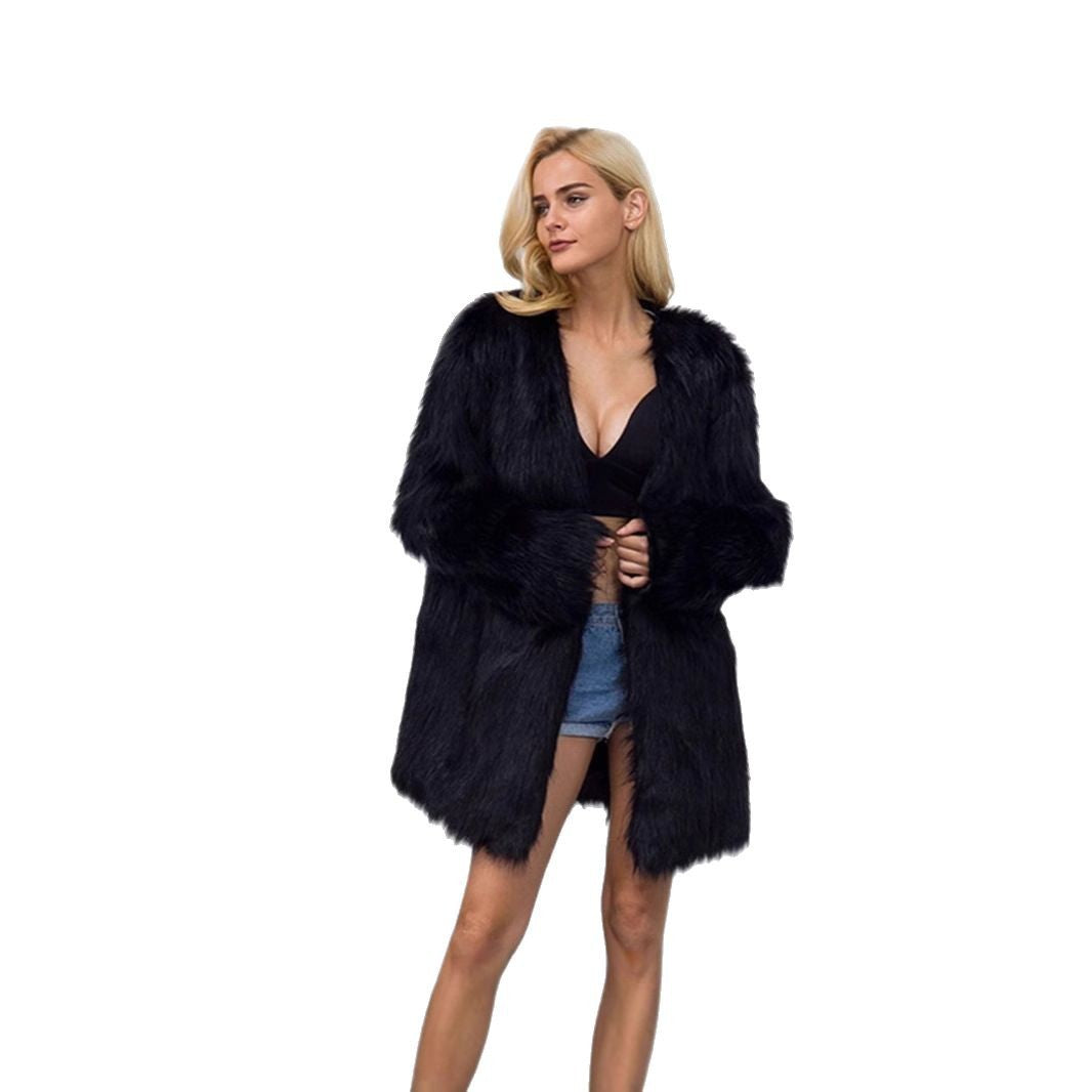 Damen Luxuriöser Kunstpelz-Parka mit offenem Schnitt R&B