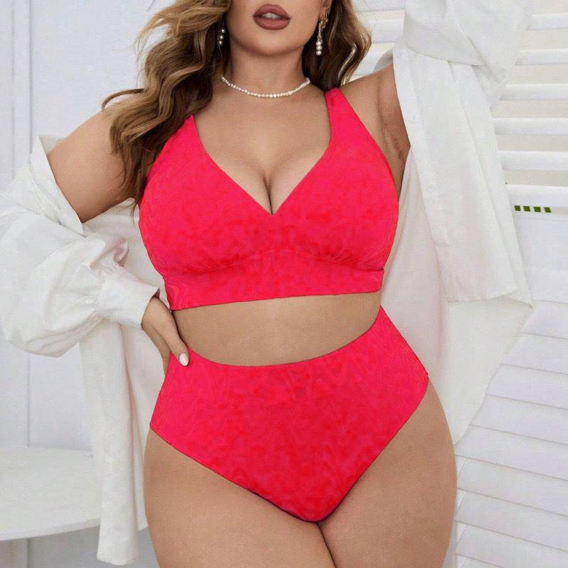 Damen Hoch tailliertes Bikini-Set mit V-Ausschnitt und sportlichem Oberteil R&B