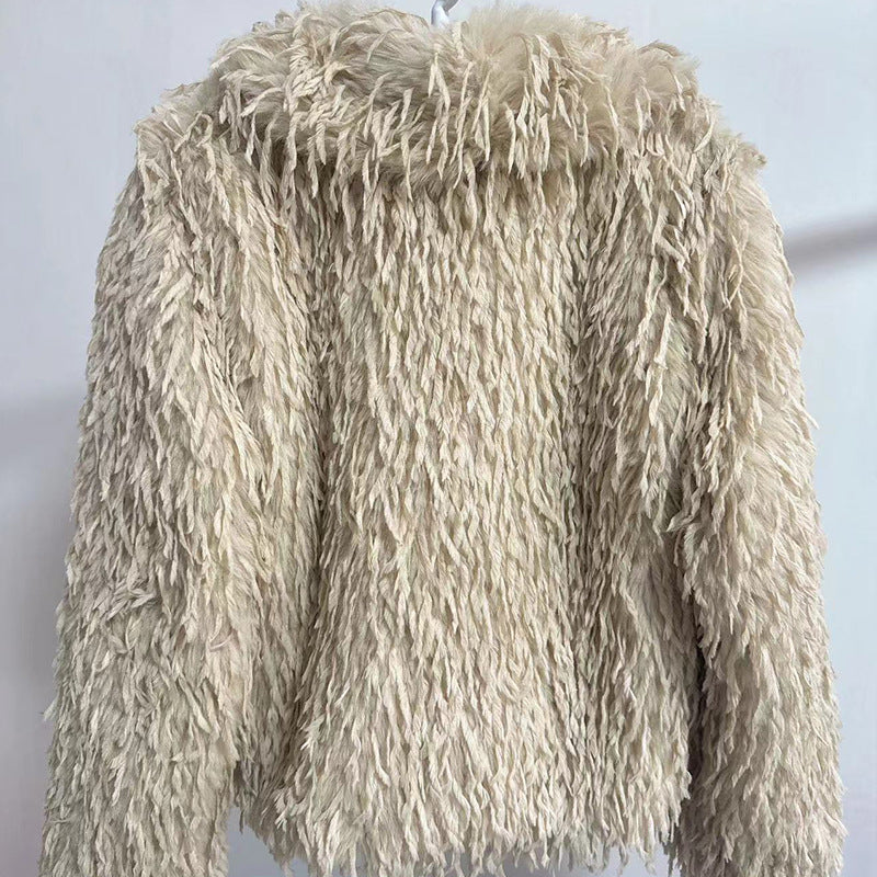 Damen Flauschige Kurzjacke aus Kunstpelz mit tiefem Schnitt R&B