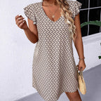 Damen lässiges Sommerkleid mit elegantem V-Ausschnitt und Rüschendetails R&B