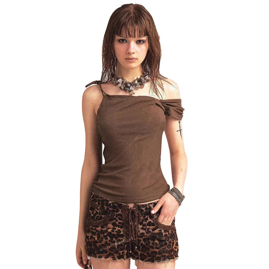 Damen asymmetrisches Trägershirt mit dekorativem Bindeband R&B