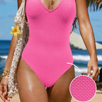 Damen Einteiliger Badeanzug mit V-Ausschnitt und strukturiertem Design R&B