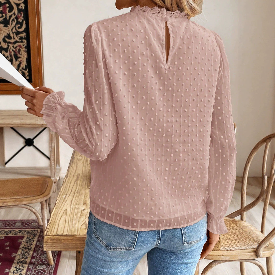 Damen Elegante Spitzenbluse mit romantischen Details und Rüschenelementen R&B