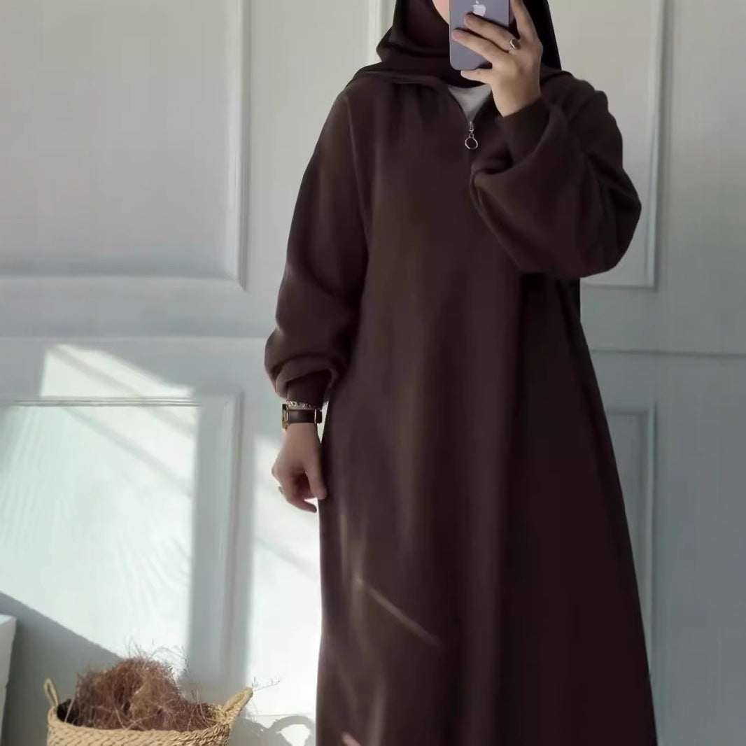 Damen Kapuzenkleid mit Reißverschluss und lässigem Schnitt R&B