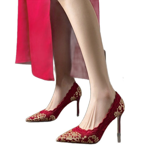 Damen elegante Spitzenpumps mit detailreicher Raffung R&B
