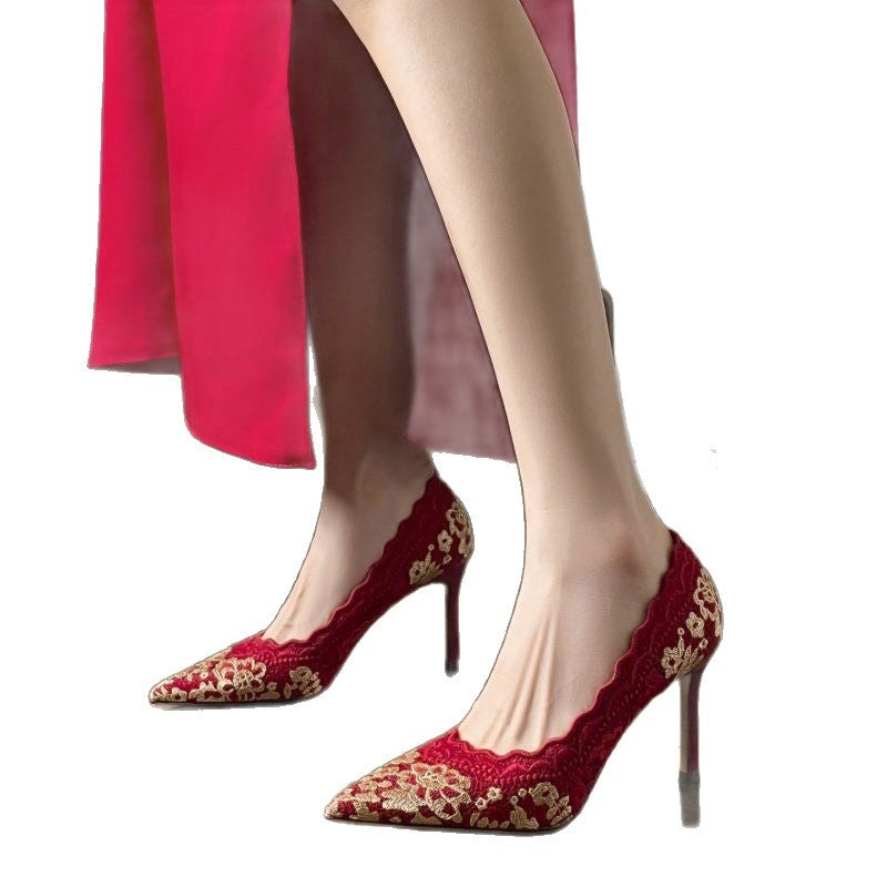 Damen elegante Spitzenpumps mit detailreicher Raffung R&B