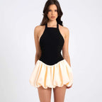 Damen Halterkleid mit voluminösem Rock und praktischen Taschen R&B