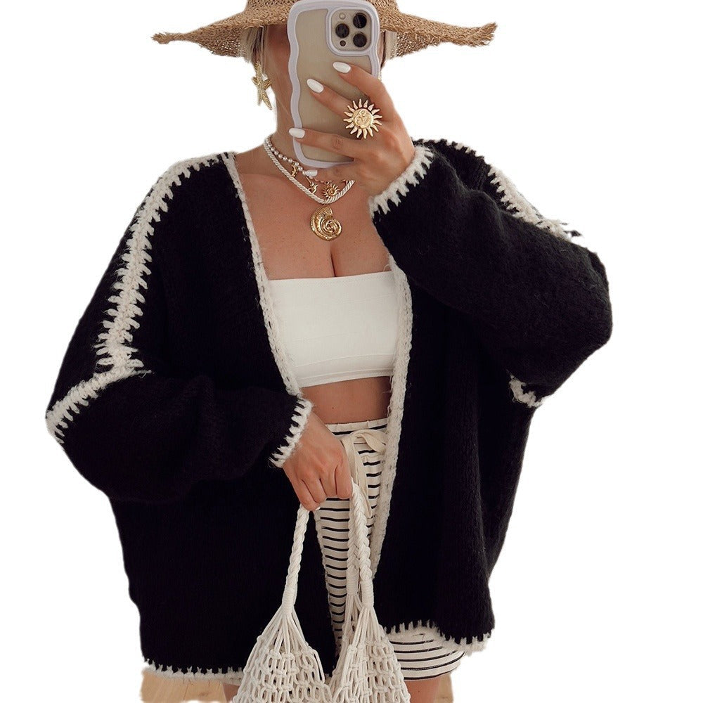 Damen lässiger Strickcardigan mit attraktiven Kontrastdetails