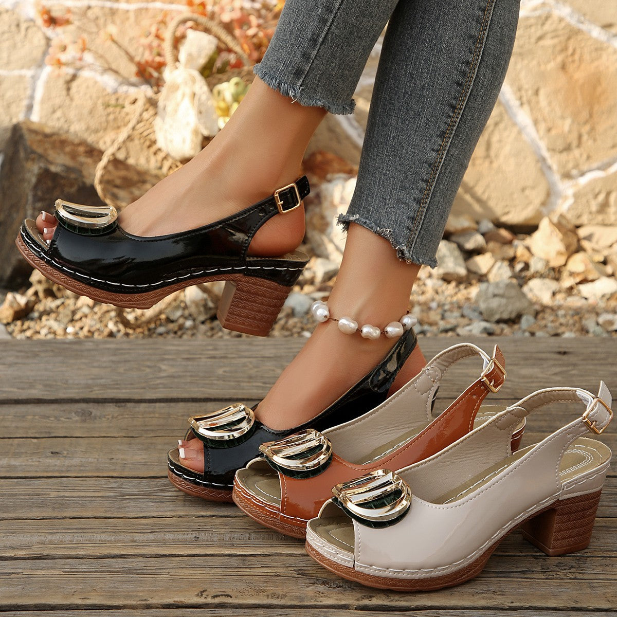 Damen Elegante Sling-Sandalen mit modischem Schnallen-Design