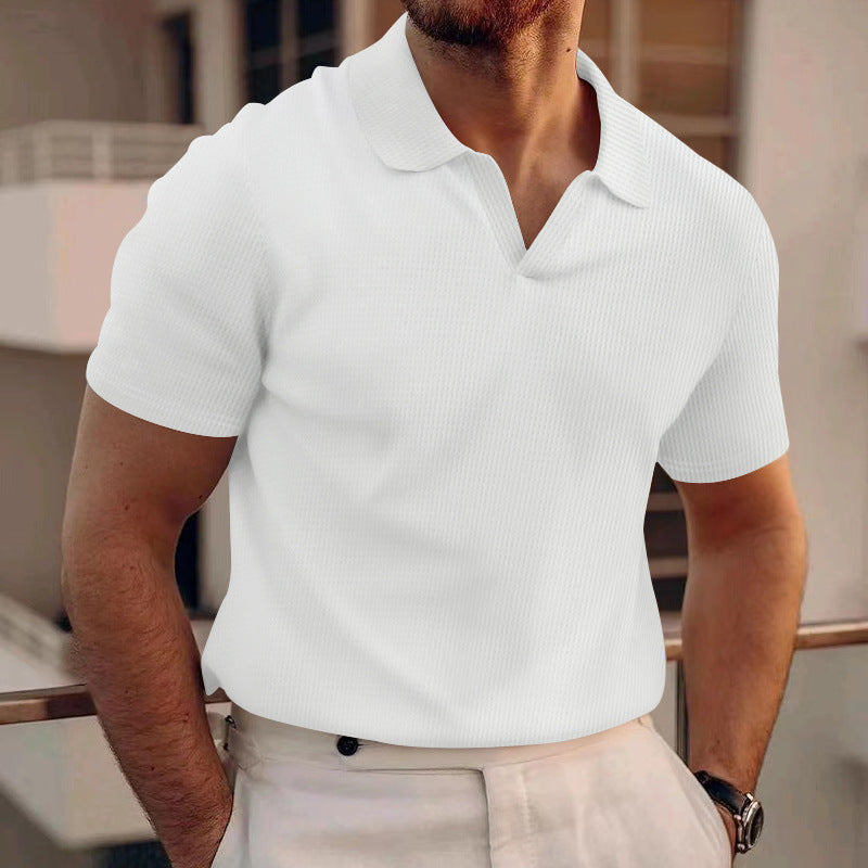 Herren Kurzarm-Henley-Shirt mit strukturierter Oberfläche R&B