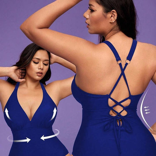 Damen Einteiler Badeanzug mit tiefem V-Ausschnitt und schmeichelnder Silhouette R&B