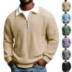 Herren nan strukturierter Waffelstrick-Pullover mit Polokragen und kurzem Reißverschluss R&B