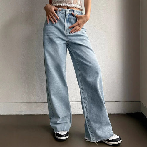 Damen Weite Jeans mit lässigem Schnitt und fransigen Säumen R&B