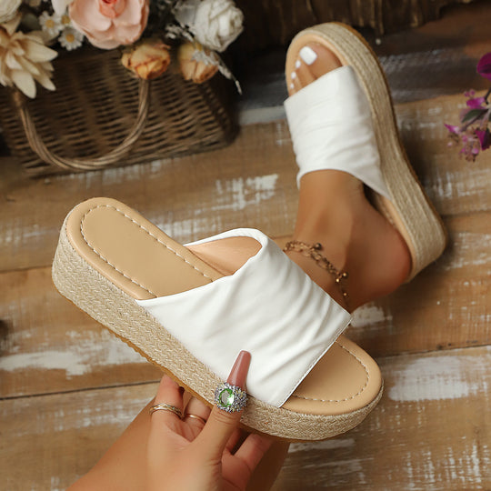 Damen Wedge-Pantoletten mit geschmeidiger Satin-Oberfläche und bequemer Sohle R&B