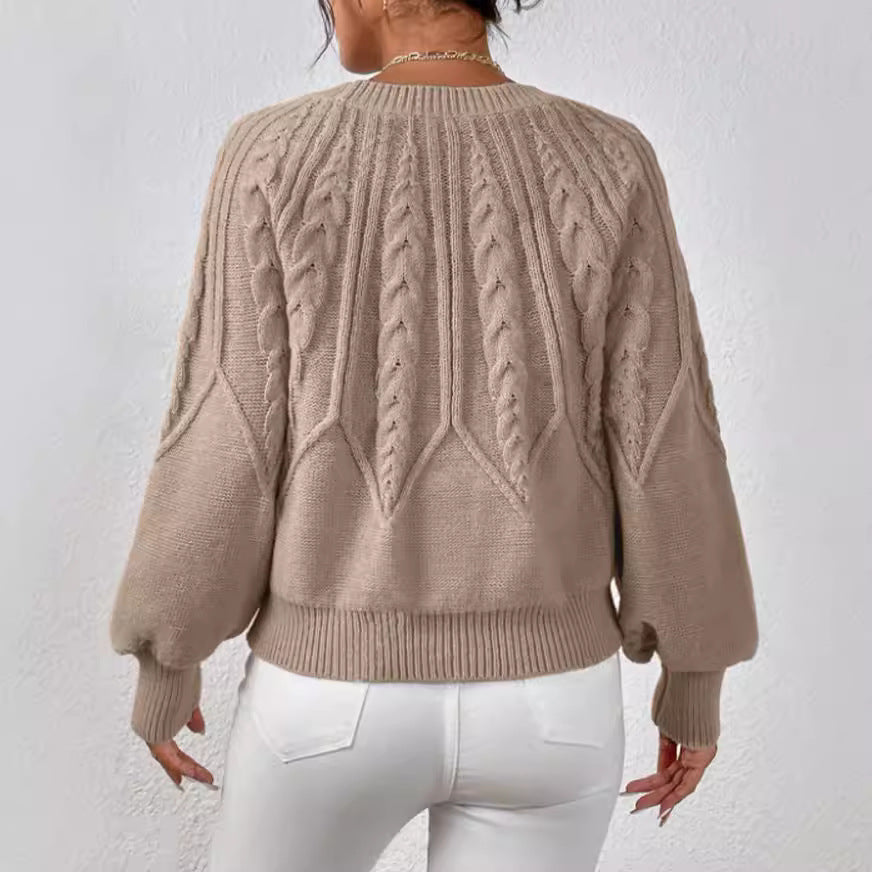 Damen Strickpullover mit Zopfmuster und weitem Schnitt R&B