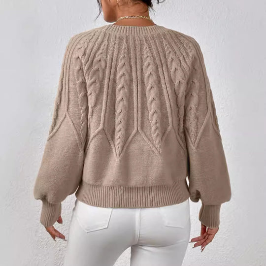Damen Strickpullover mit Zopfmuster und weitem Schnitt R&B
