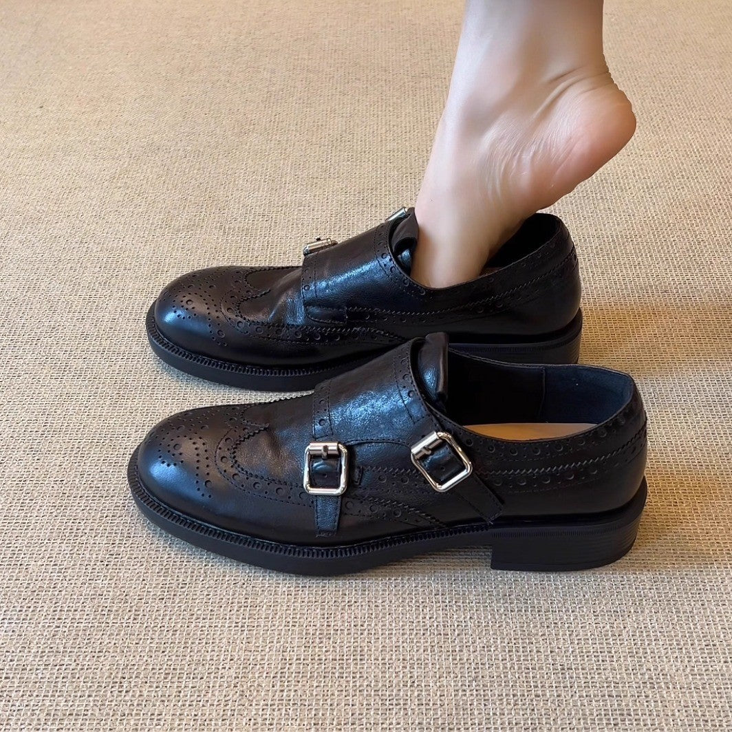 Damen elegante Schnürschuhe mit doppeltem Riemen und feiner Brogue-Prägung R&B