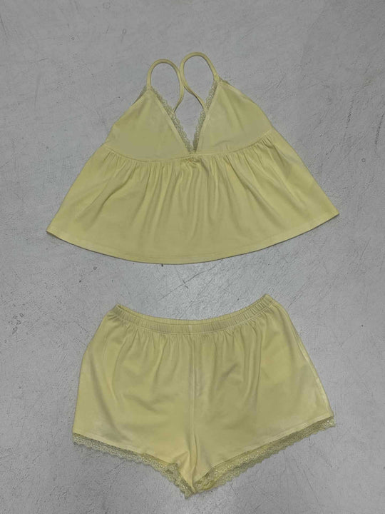 Damen komfortables Schlafanzug-Set mit Spaghetti-Trägern und Spitzenverzierung R&B