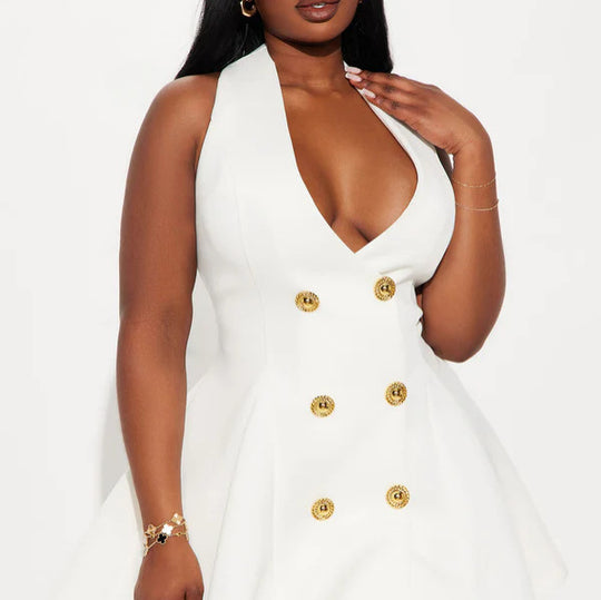 Damen Minikleid mit doppelter Knopfleiste und ausgestelltem Rock R&B