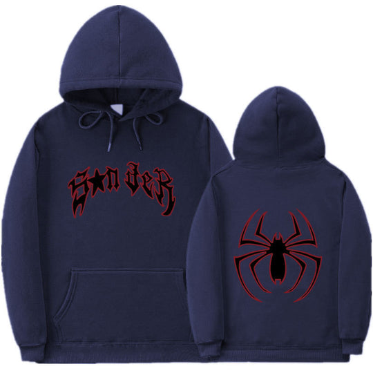 Damen Kapuzenpullover mit auffälligem Spinnenmotiv und grobem Schriftzug R&B