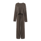 Damen Bequemes Cropped Sweatshirt und Weite Hose Set R&B