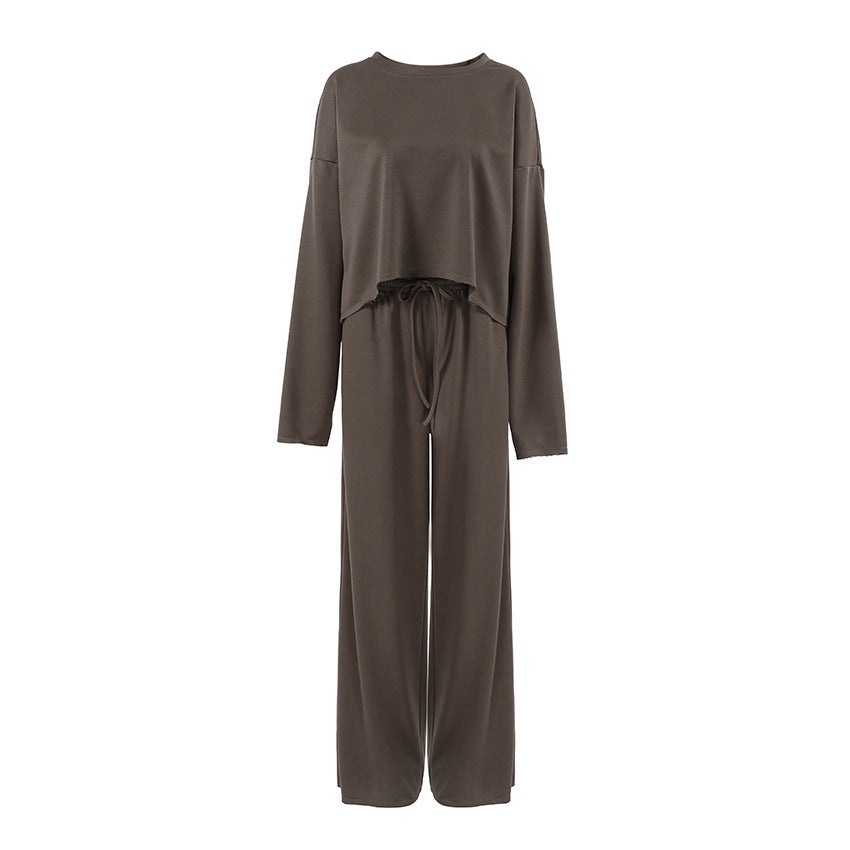 Damen Bequemes Cropped Sweatshirt und Weite Hose Set R&B
