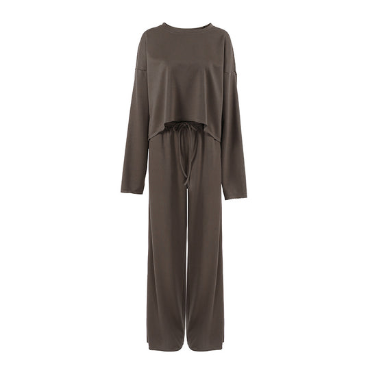 Damen Bequemes Cropped Sweatshirt und Weite Hose Set R&B