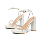Damen Plateau-Sandalen mit funkelnden Riemen und stabilen Blockabsätzen R&B