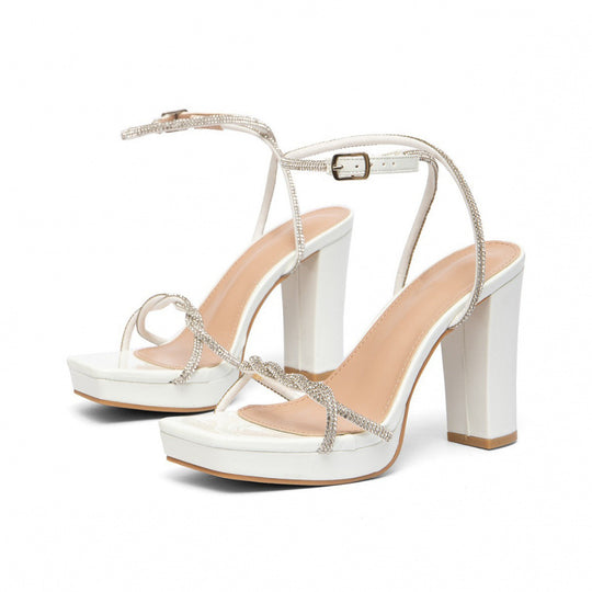 Damen Plateau-Sandalen mit funkelnden Riemen und stabilen Blockabsätzen R&B