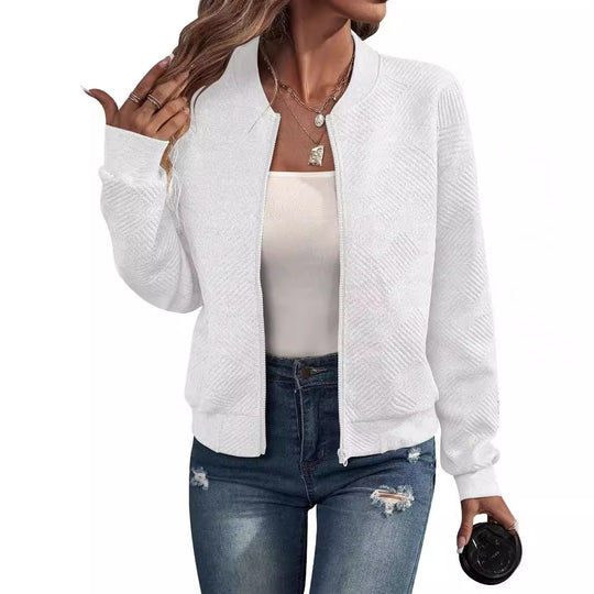 Damen lässige Bomberjacke mit feinem Strukturdesign und praktischen Taschen R&B