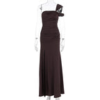 Damen elegantes, tailliertes Abendkleid mit asymmetrischem Träger R&B