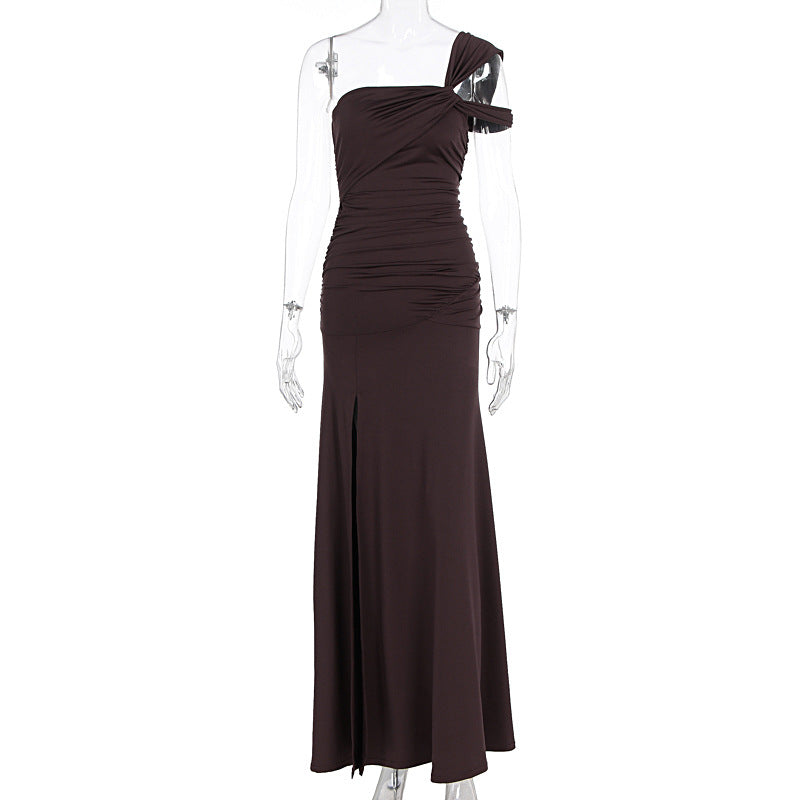 Damen elegantes, tailliertes Abendkleid mit asymmetrischem Träger R&B