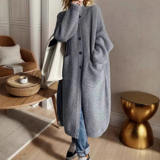 Damen Modische Strickjacke mit großzügigen Taschen und Knopfdetail R&B
