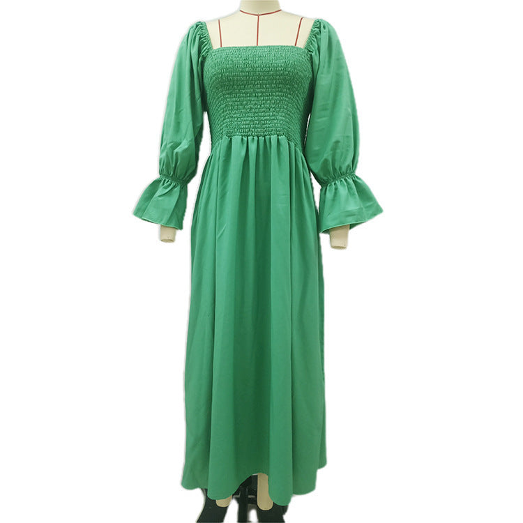Damen Maxikleid mit Puffärmeln und elastischem Taillenbund R&B