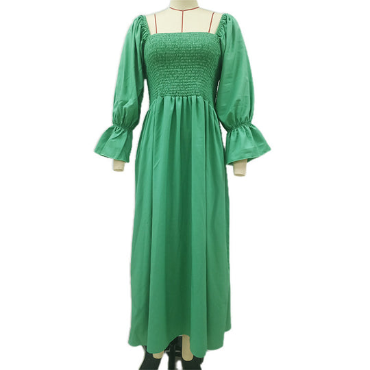 Damen Maxikleid mit Puffärmeln und elastischem Taillenbund R&B