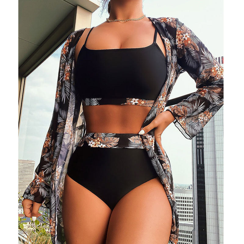 Damen Bikiniset mit floralem Kimono und modischen Details R&B